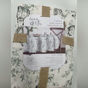 Bunny Tales Floral Easter Tablecloth  60 x 84” & Napkin Set Green White NWT